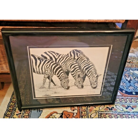 Original Lithograph in Pen & Ink, Zebras Drinking Signed Limited Edition #4/250 - Picture 4 of 16